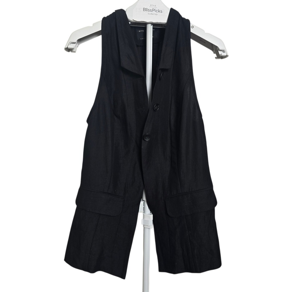Bitte Kai Rand Copenhagen Wool Linen Long Vest Jacket Black 34 Lagenlook Women's